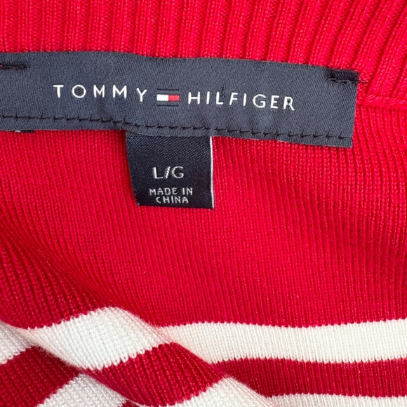 Tommy Hilfiger Striped Cap-Sleeve Sweater Womens Size L Red/White - Picture 6 of 7